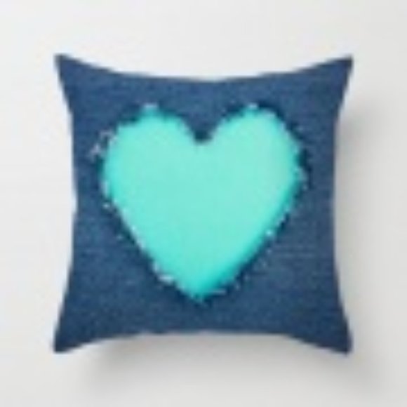 Green/Blue/Denim Printed W/Heart Cushion/ Pillow Cover 45x45cm - Picture 3 of 8